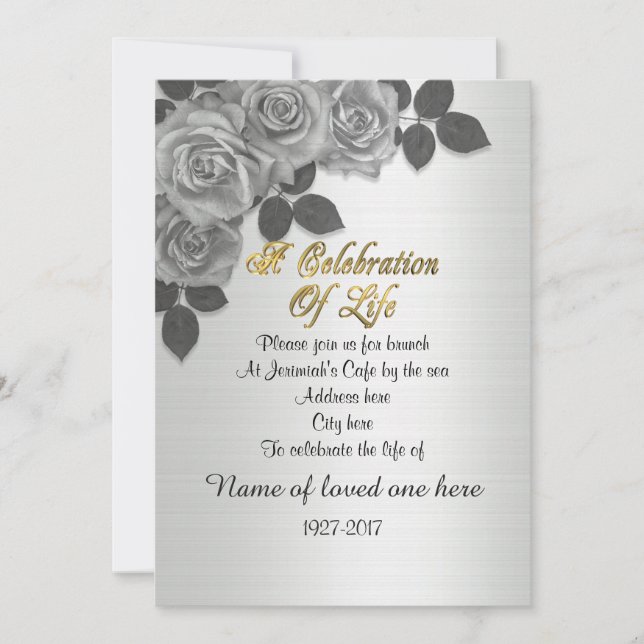 Celebration of life Invitation roses (Front)