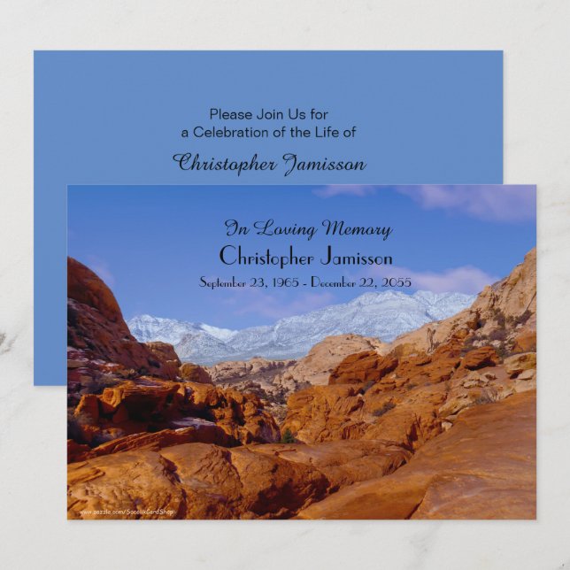 Celebration of Life Invitation Snow on Red Rocks (Front/Back)