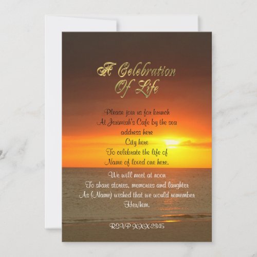 Celebration of life Invitation sunset