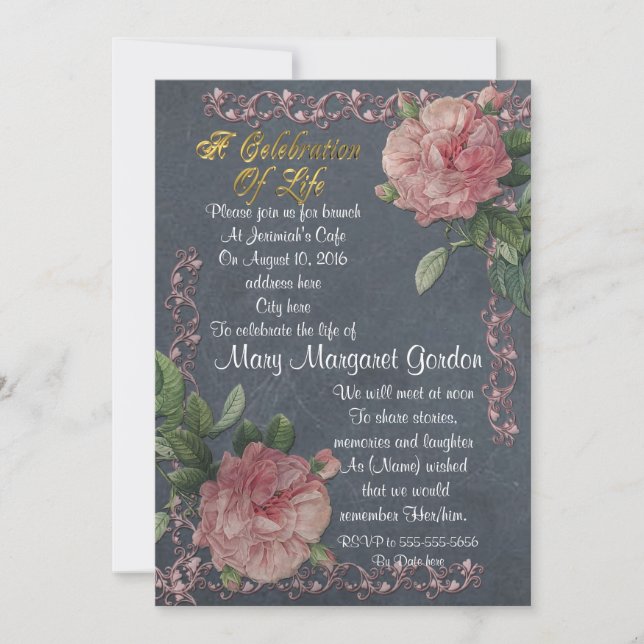 Celebration of life Invitation vintage roses (Front)