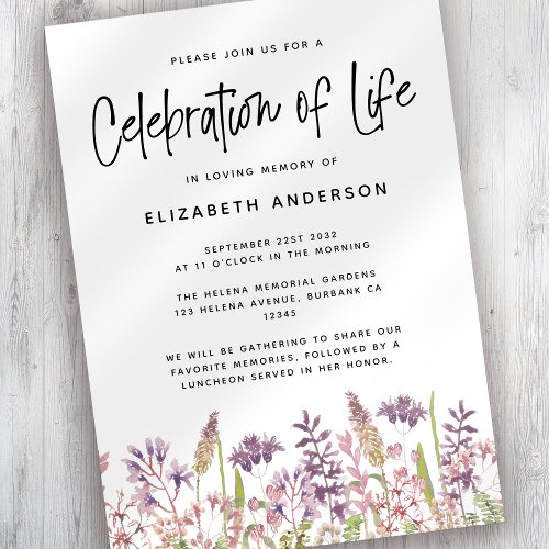 Celebration of Life Invitation Wildflower