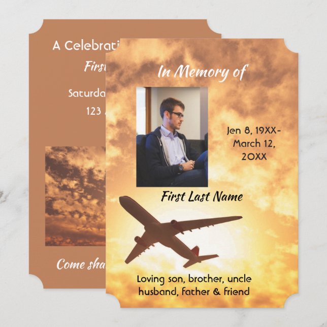Celebration of Life Invite Airplane Pilot (Front/Back)