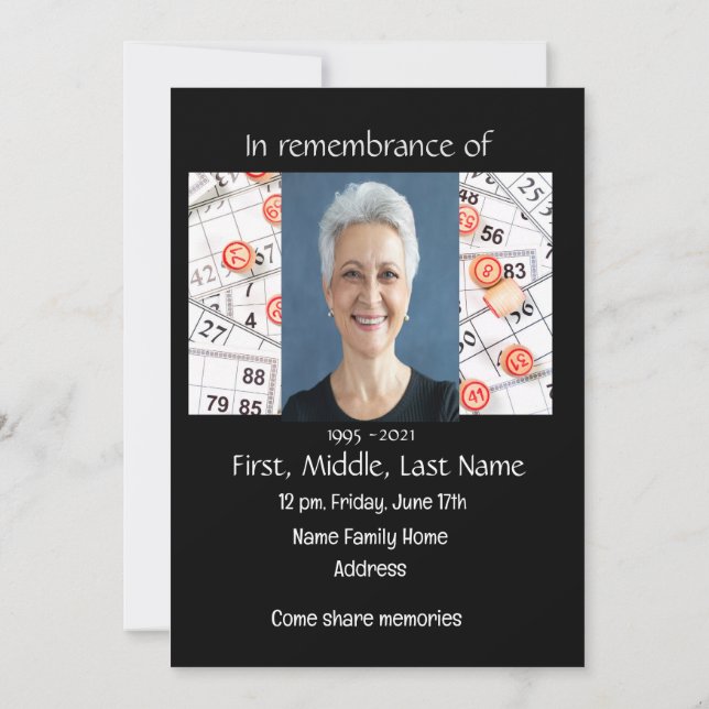 Celebration of Life Invite Bingo Game  (Back)