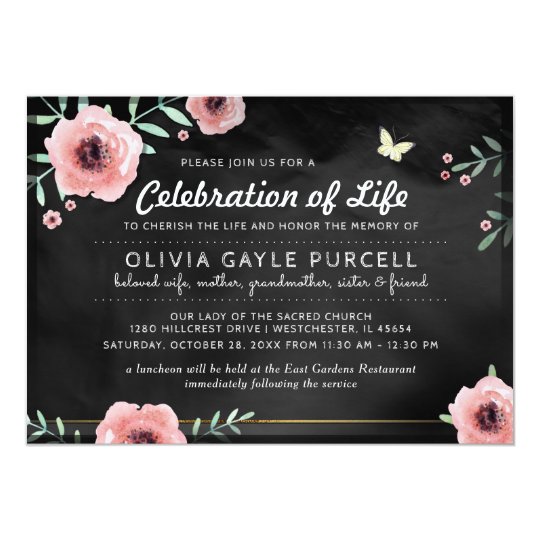 celebration of life invite pink amp black floral zazzle com celebration announcement