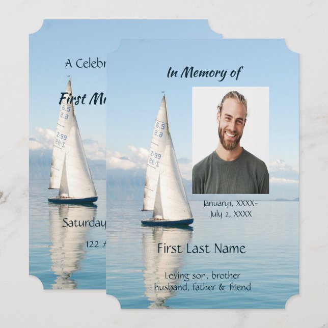 Celebration of Life Invite Sailor Sailboat Sailing (Front/Back)
