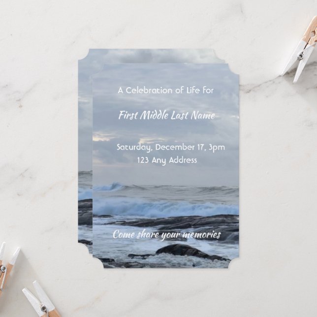 Celebration of Life Invite Storm Cloud Ocean Wave (Front/Back In Situ)