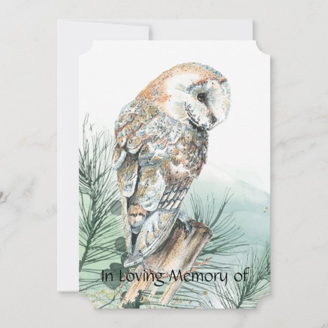 Celebration of Life Invite Watercolor Barn Owl (Front)