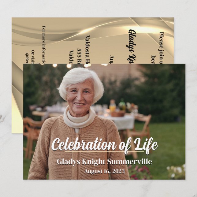 Celebration of Life | Landscape Golden Glow QRCode Invitation (Front/Back)