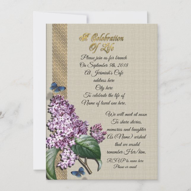 Celebration of life Lilacs Invitation (Front)