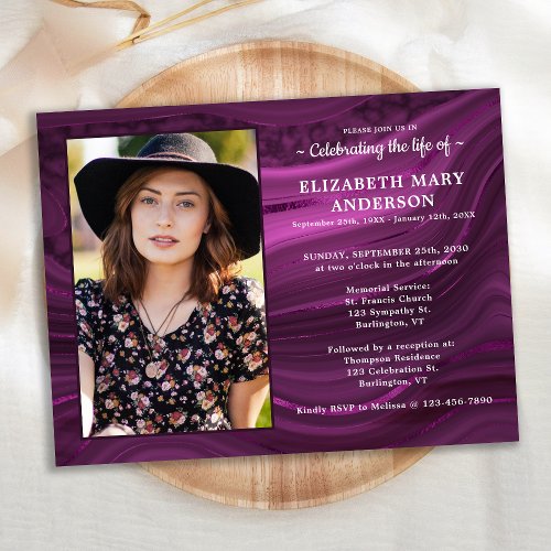 Celebration Of Life Marble Purple Memorial Funeral Invitation Postcard