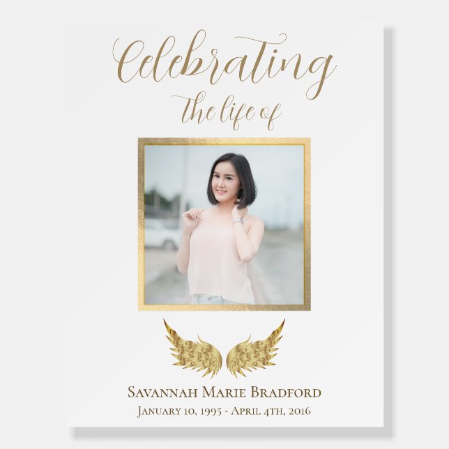 Celebration of Life Memorial Angel Wings Photo Foam Board (Front)
