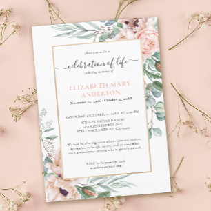 Celebration of Life Memorial Blush Pink Floral Invitation