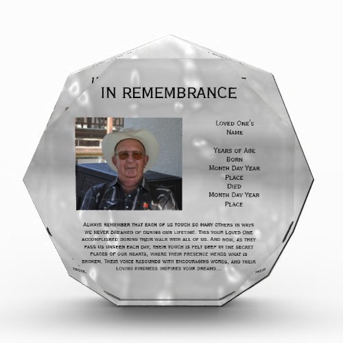 Celebration of Life Memorial by Janz Large Gray Acrylic Award