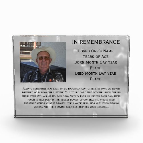 Celebration of Life Memorial by Janz Photo Gray Acrylic Award