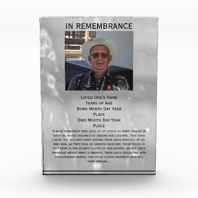 Celebration of Life Memorial by Janz Photo Gray Acrylic Award (Front)