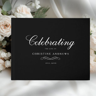 Celebration of Life Memorial–Elegant Minimal Black Guest Book