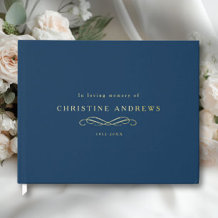 Celebration of Life Memorial–Elegant Minimal Blue Foil Guest Book