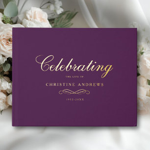 Celebration of Life Memorial–Elegant Minimal Foil Guest Book