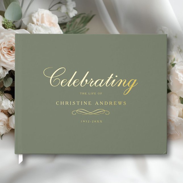 Celebration of Life Memorial–Elegant Minimal Green Foil Guest Book (Celebration of Life Memorial–Elegant Minimal Green Foil Guest Book)