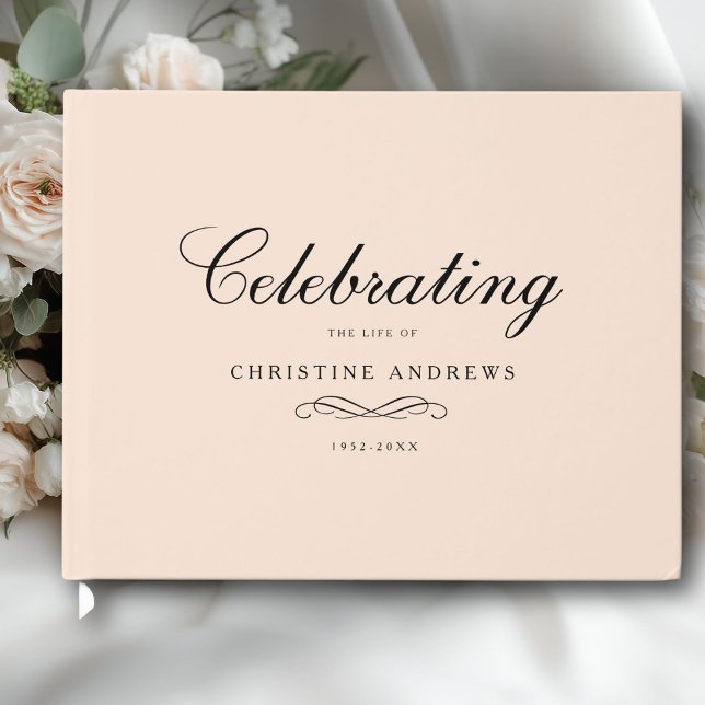 Celebration of Life Memorial–Elegant Minimal  Guest Book (Celebration of Life Memorial–Elegant Beige Blush Minimal Guest Book)