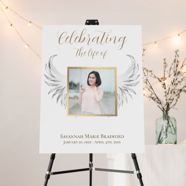 Celebration of Life Memorial Feather Wings Photo Foam Board (In Situ (Stand))