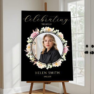 Celebration of Life - Memorial Floral Photo Black  Foam Board