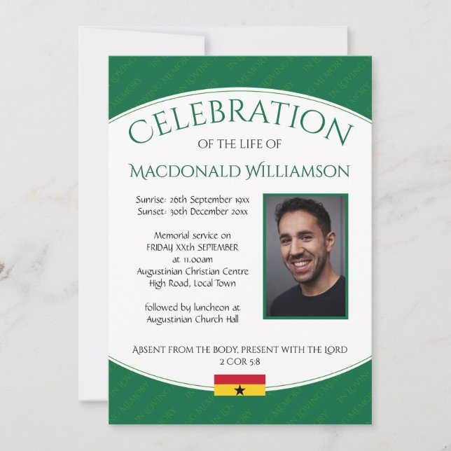 CELEBRATION OF LIFE Memorial Funeral GHANA Photo Invitation (Front)
