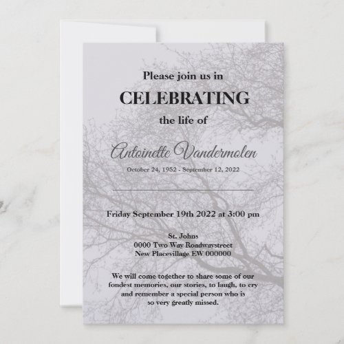 Celebration of Life Memorial funeral  Invitation