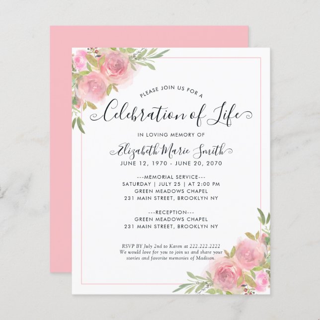 Celebration of Life Memorial Funeral Invitation (Front/Back)