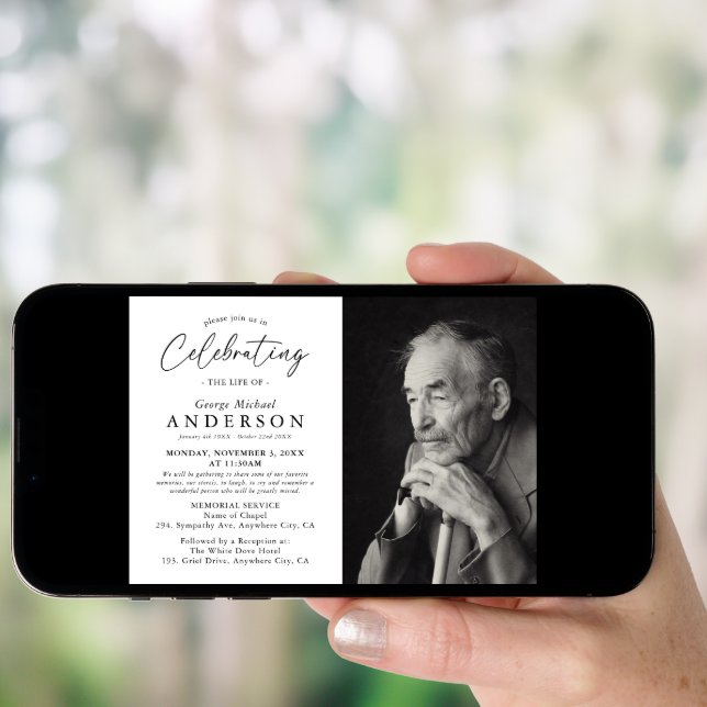Celebration of Life Memorial Funeral Photo Invitation (Front Digital)