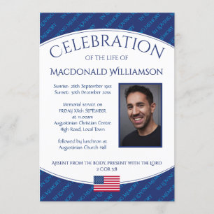 CELEBRATION OF LIFE Memorial Funeral Service Photo Invitation