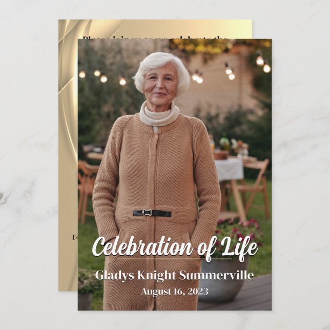 Celebration of Life Memorial | Golden Glow QR Code Invitation (Front/Back)