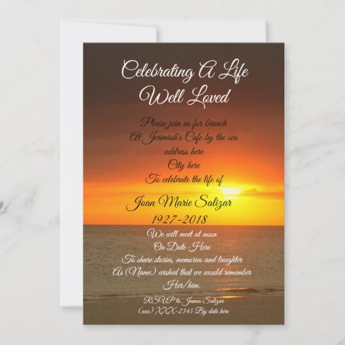 Celebration of Life  memorial invitation
