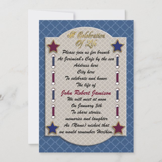 Celebration of life memorial invitation patriotic (Front)