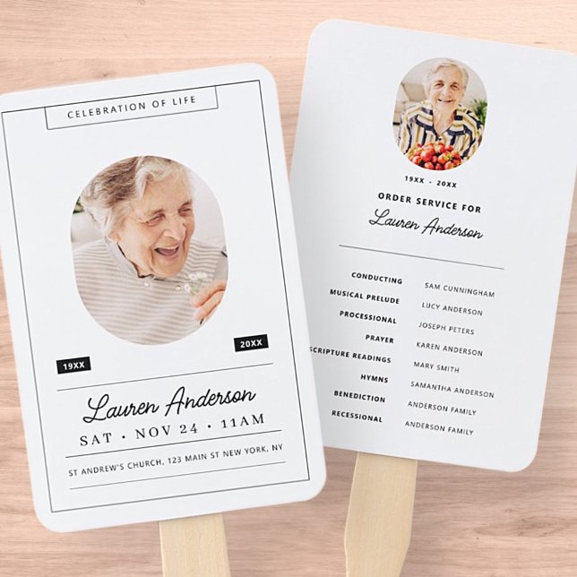 Celebration of Life Memorial Modern Photo Program Hand Fan (Creator Uploaded)