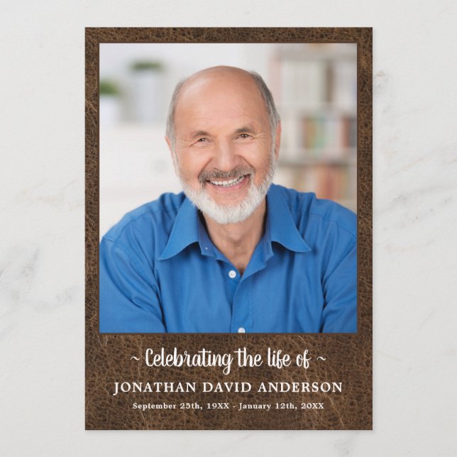 Celebration Of Life Memorial Photo Leather Funeral Program (Front)