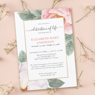 Celebration of Life Memorial Pink Botanical Invitation