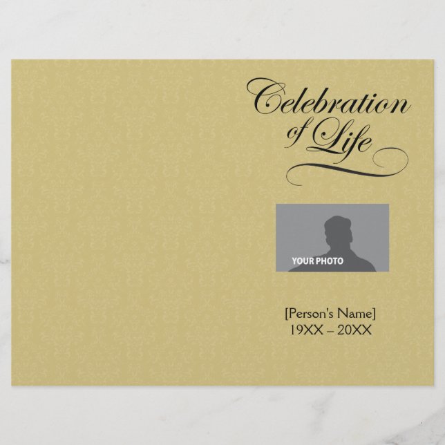 Celebration of Life Memorial Program gold damask (Front)