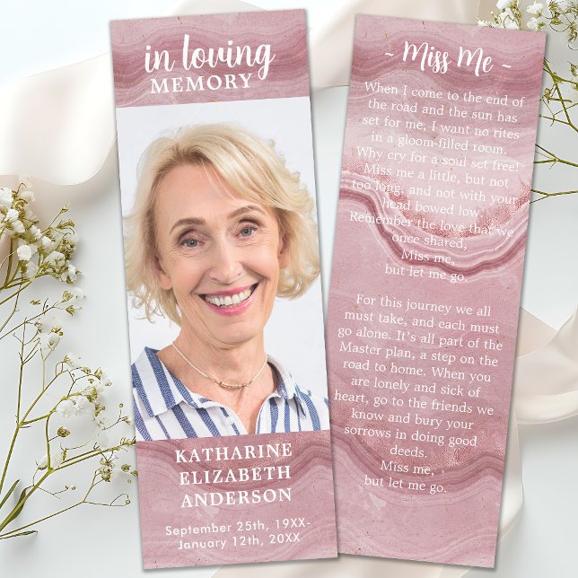 Celebration Of Life Memorial Rose Marble Funeral Bookmarks (Creator Uploaded)