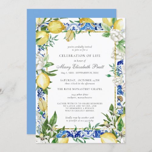 Celebration of Life Memorial Service Lemon Invitation