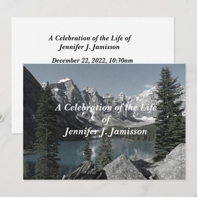 Celebration of Life Memorial Service Mountain Lake Invitation (Front/Back)