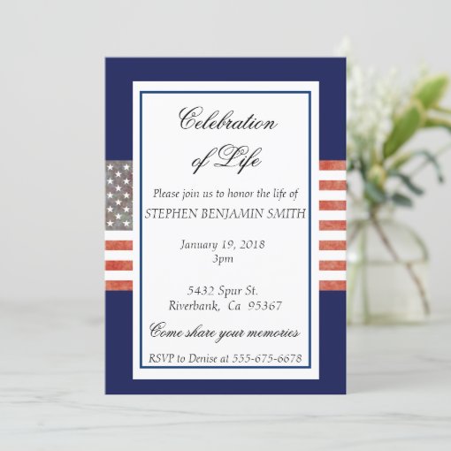 Celebration of Life Memorial Service Veteran Flag Invitation | Zazzle