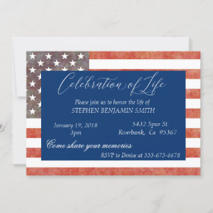 Celebration of Life Memorial Service Veteran Flag Invitation