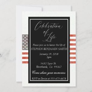 Celebration of Life Memorial Service Veteran Flag Invitation