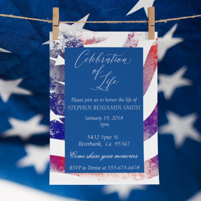 Celebration of Life Memorial Service Veteran Flag Invitation (Creator Uploaded)