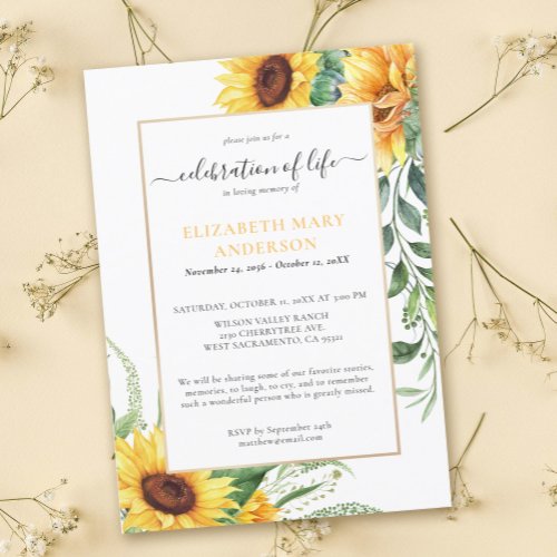 Celebration of Life Memorial Sunflower Invitation