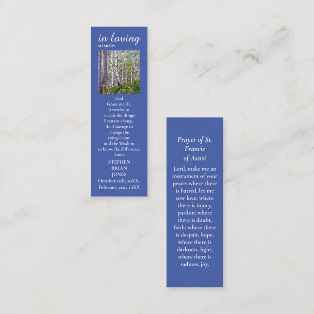 Celebration of Life Memorial Sympathy Prayer Card (Front/Back)
