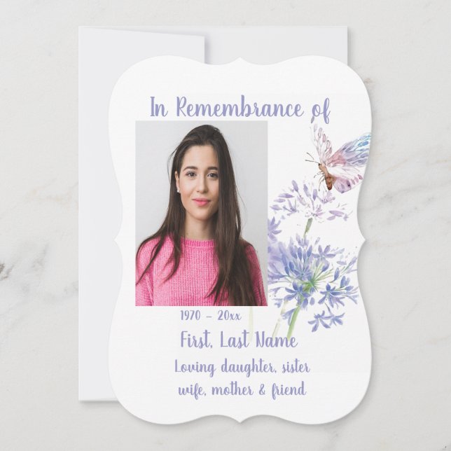 Celebration of Life Memorial  Watercolor Butterfly Invitation (Front)
