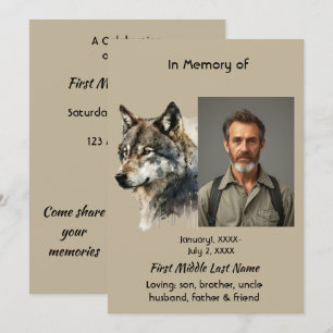 Celebration of Life Memorial Wolf Art Invitation