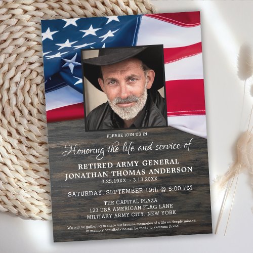 Celebration Of Life Military Veteran American Flag Invitation